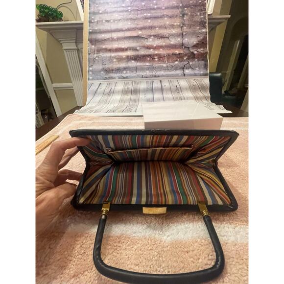 Vintage Old Hollywood Garay Convertible Clutch Purse Handbag Black Weave 1950s - Picture 4 of 13